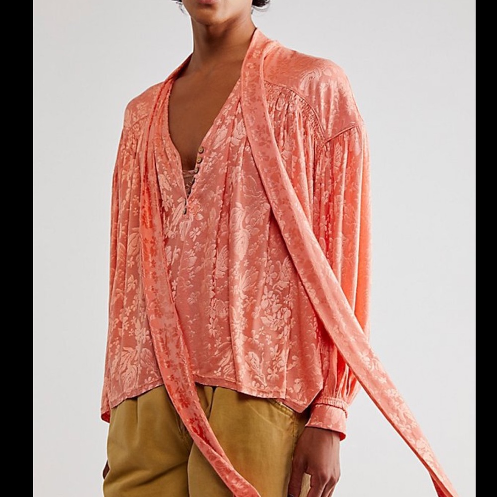 Free People Satin Look Boho Peasant Tunic Top